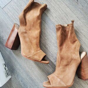 Suede open toe boots in tan